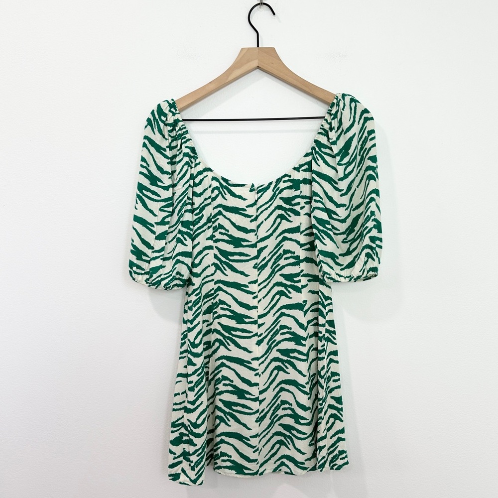 Reformation Green and Cream Zebra Print Mini Dress - Picture 2 of 8